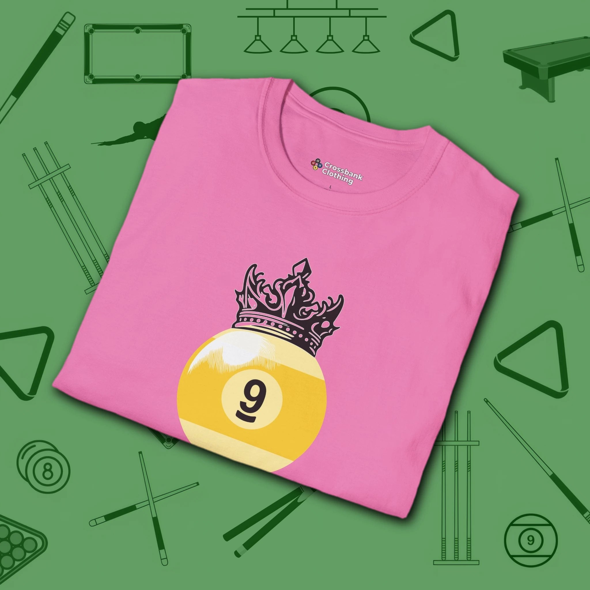 Table Royalty T-Shirt, in Azalea color, billiards shirt, folded view