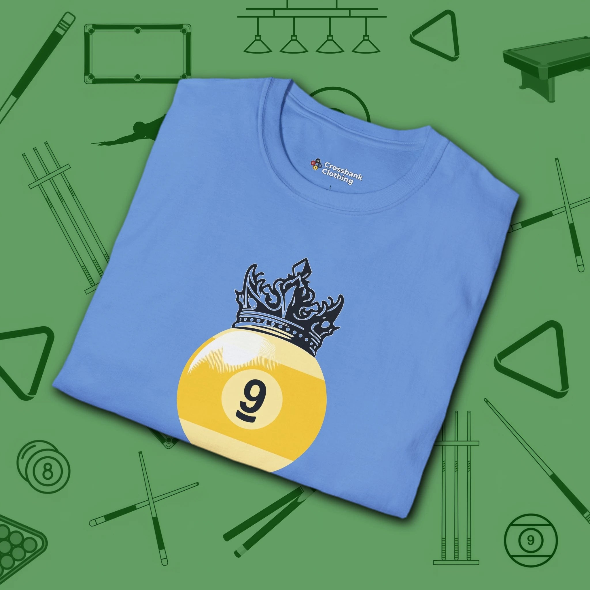 Table Royalty T-Shirt, in Carolina Blue color, billiards shirt, folded view