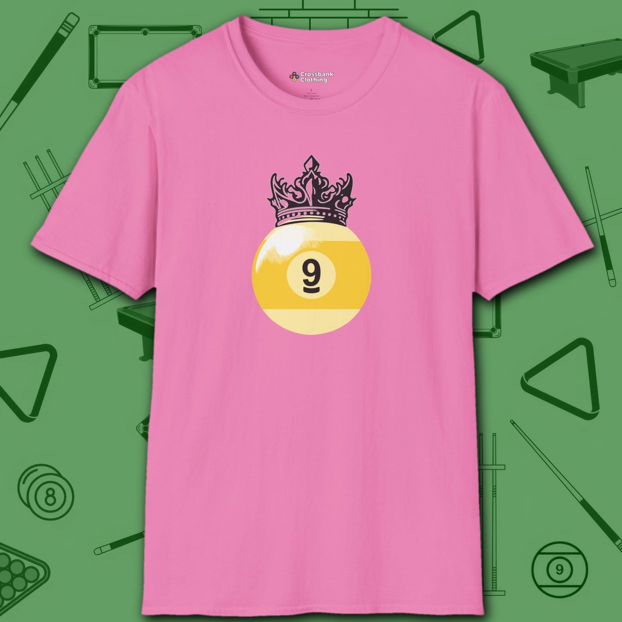 Table Royalty T-Shirt, in Azalea color, billiards shirt, front view