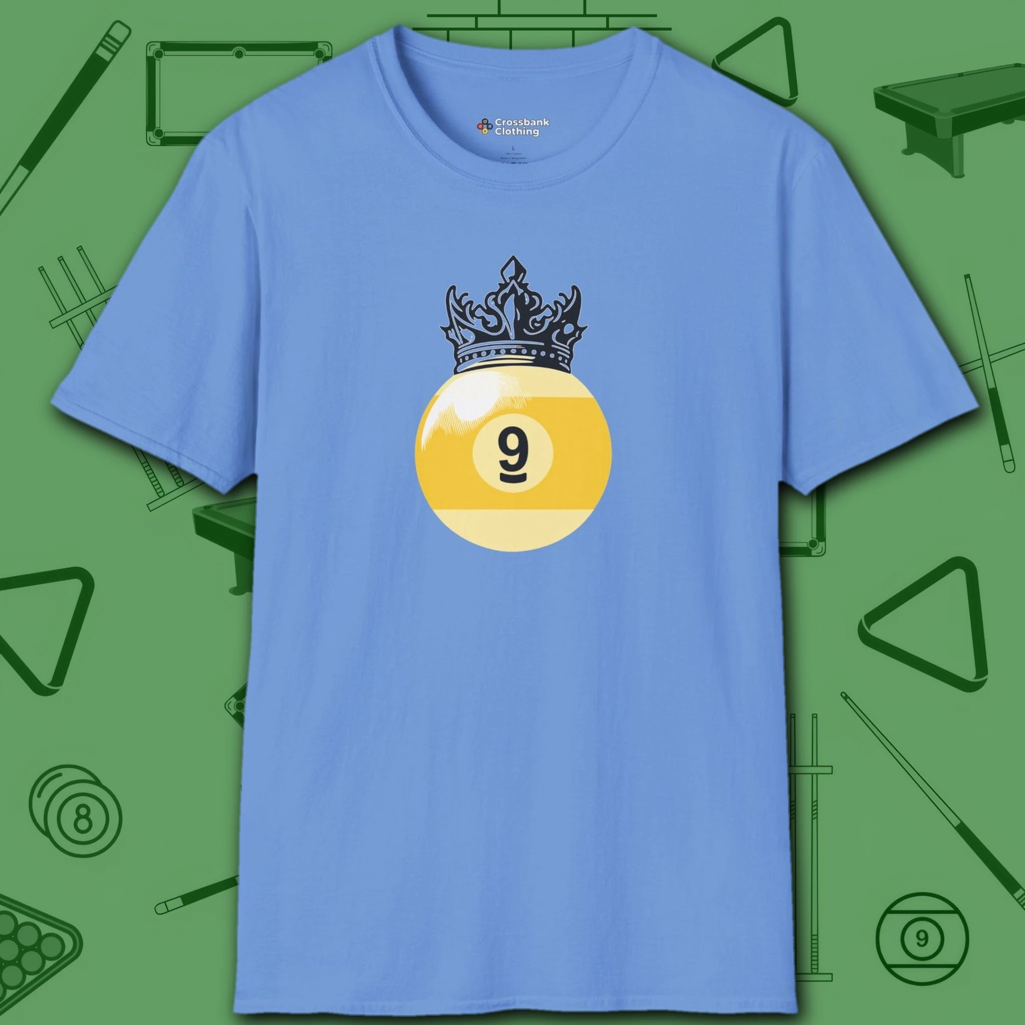 Table Royalty T-Shirt, in Carolina Blue color, billiards shirt, front view