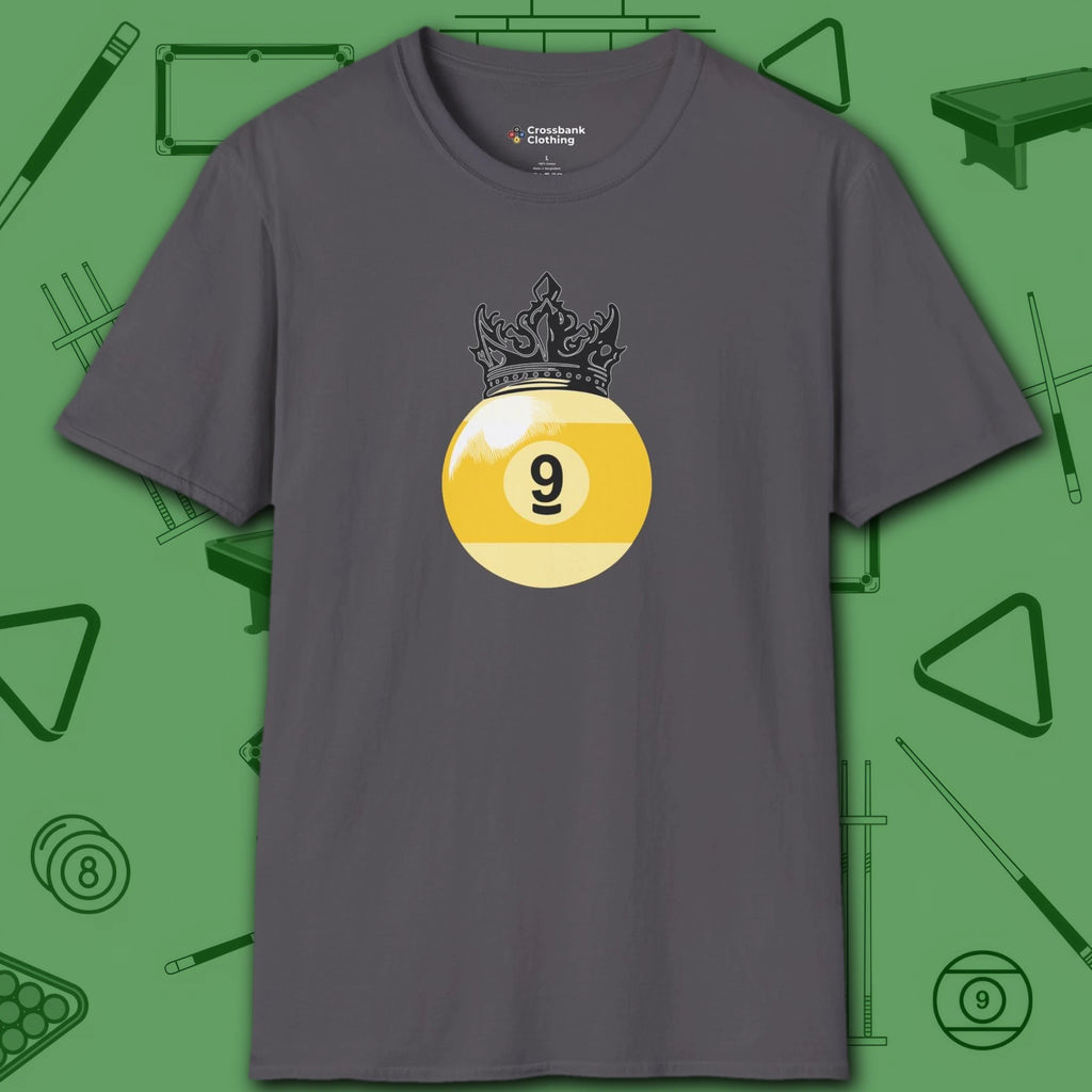 Table Royalty T-Shirt, in Charcoal color, billiards shirt, front view