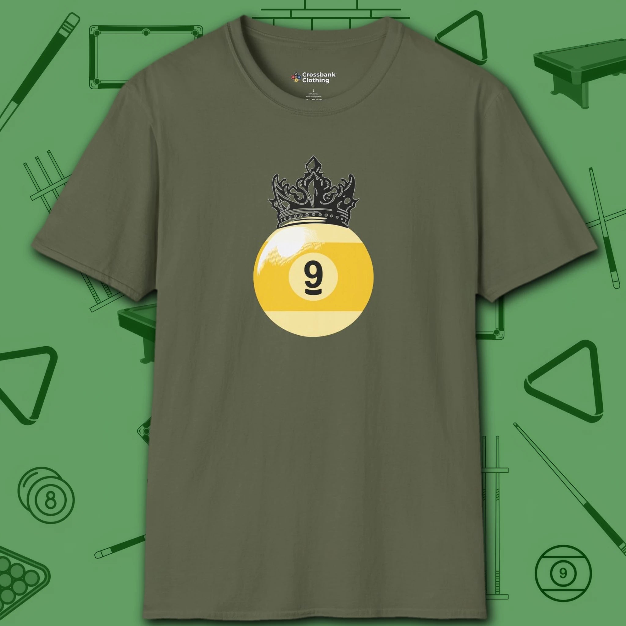Table Royalty T-Shirt, in Military Green color, billiards shirt, front view