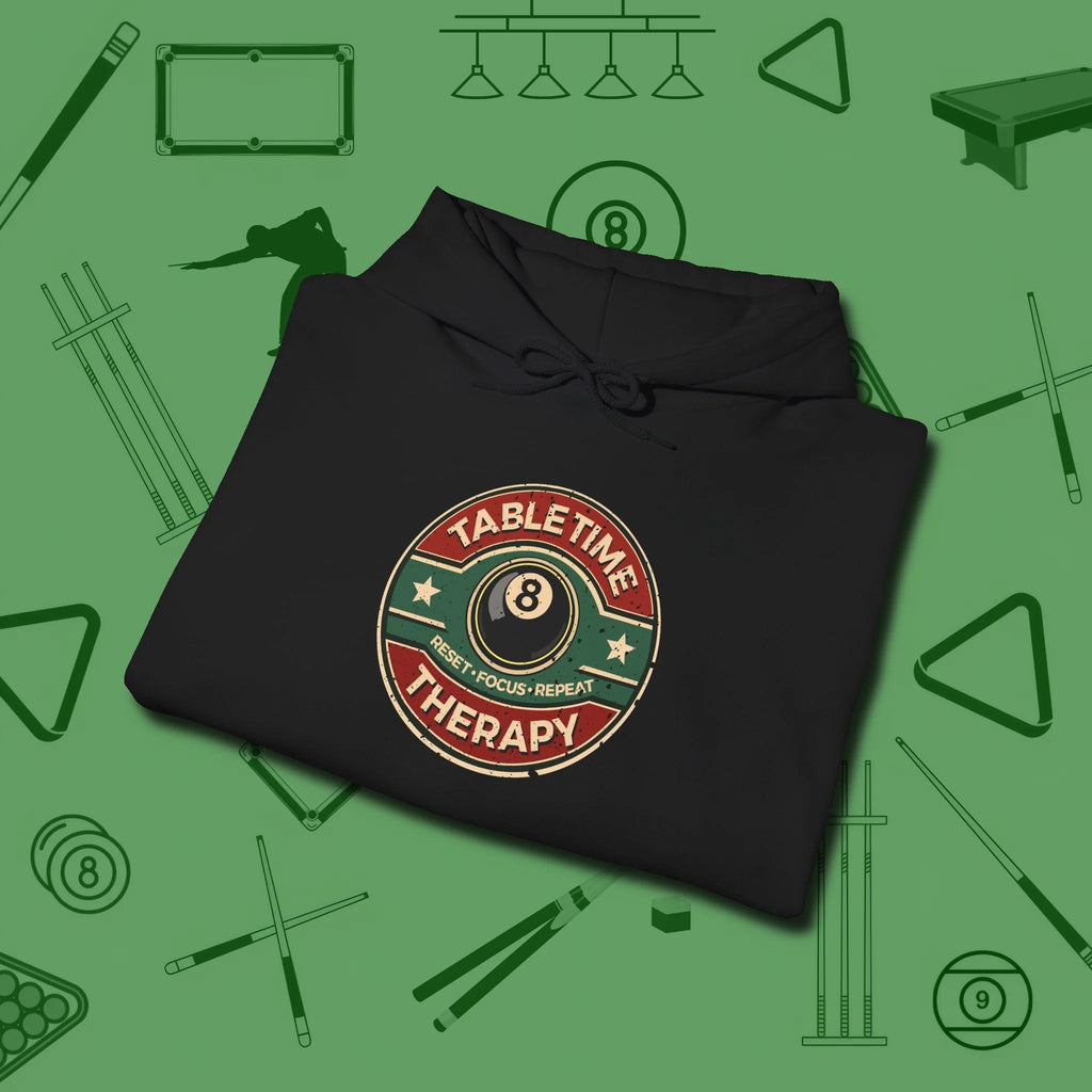 Table Time Therapy Hoodie, folded view, in Black dress for the shot you want to take