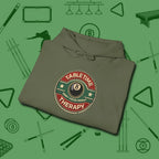 Table Time Therapy Hoodie, folded view, in Military Green clean lines for dirty minds