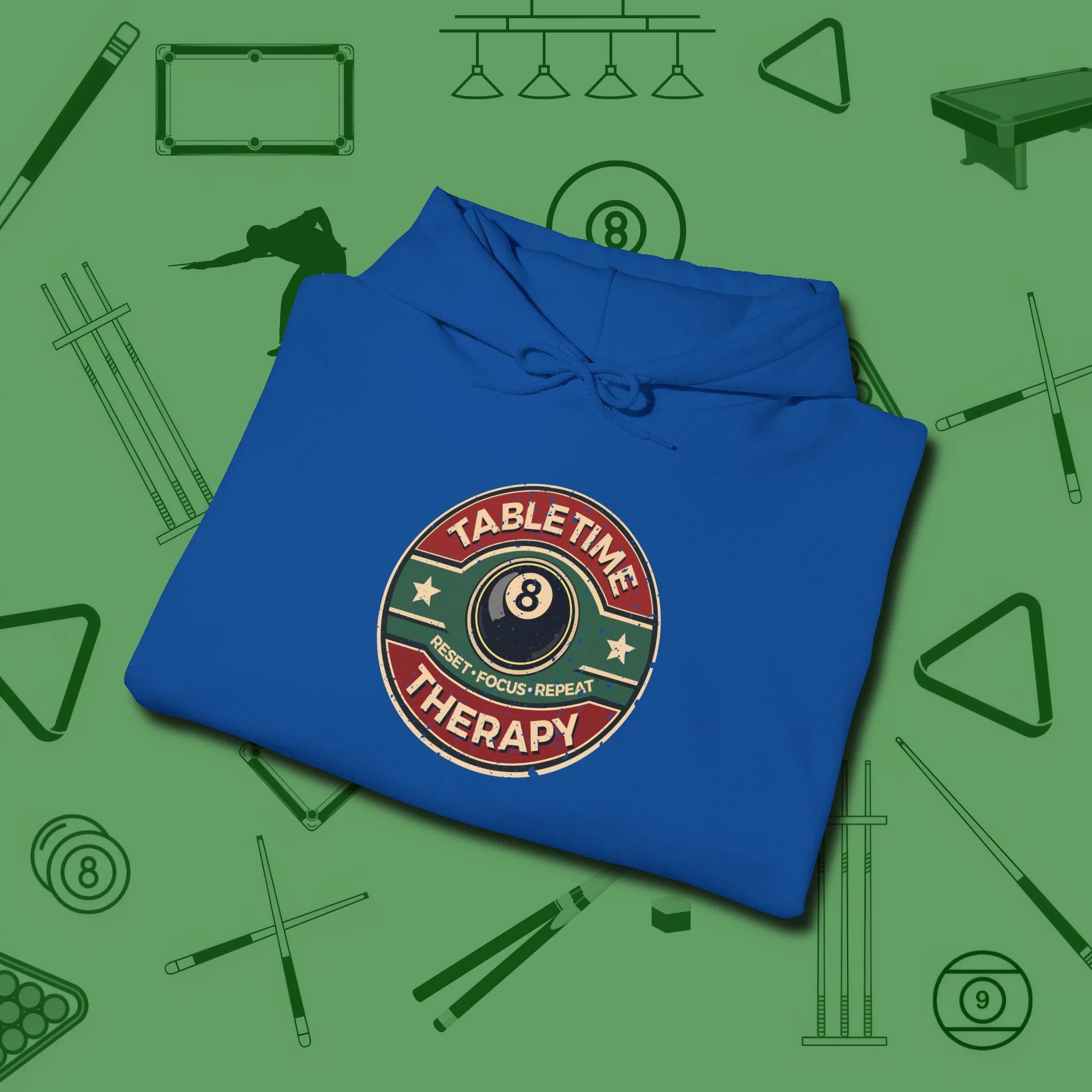 Table Time Therapy Hoodie, folded view, in Royal because you don’t just play — you represent
