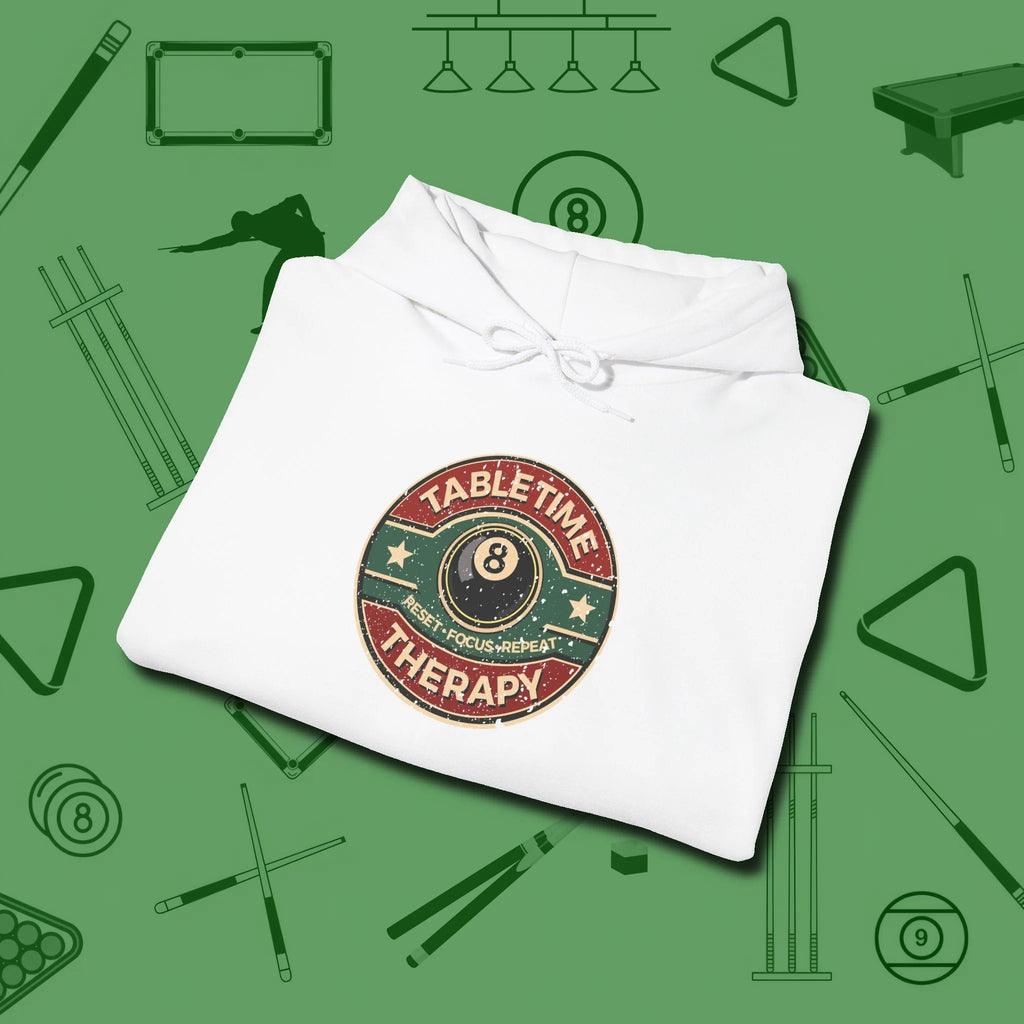 Table Time Therapy Hoodie, folded view, in White style that banks as hard as you do