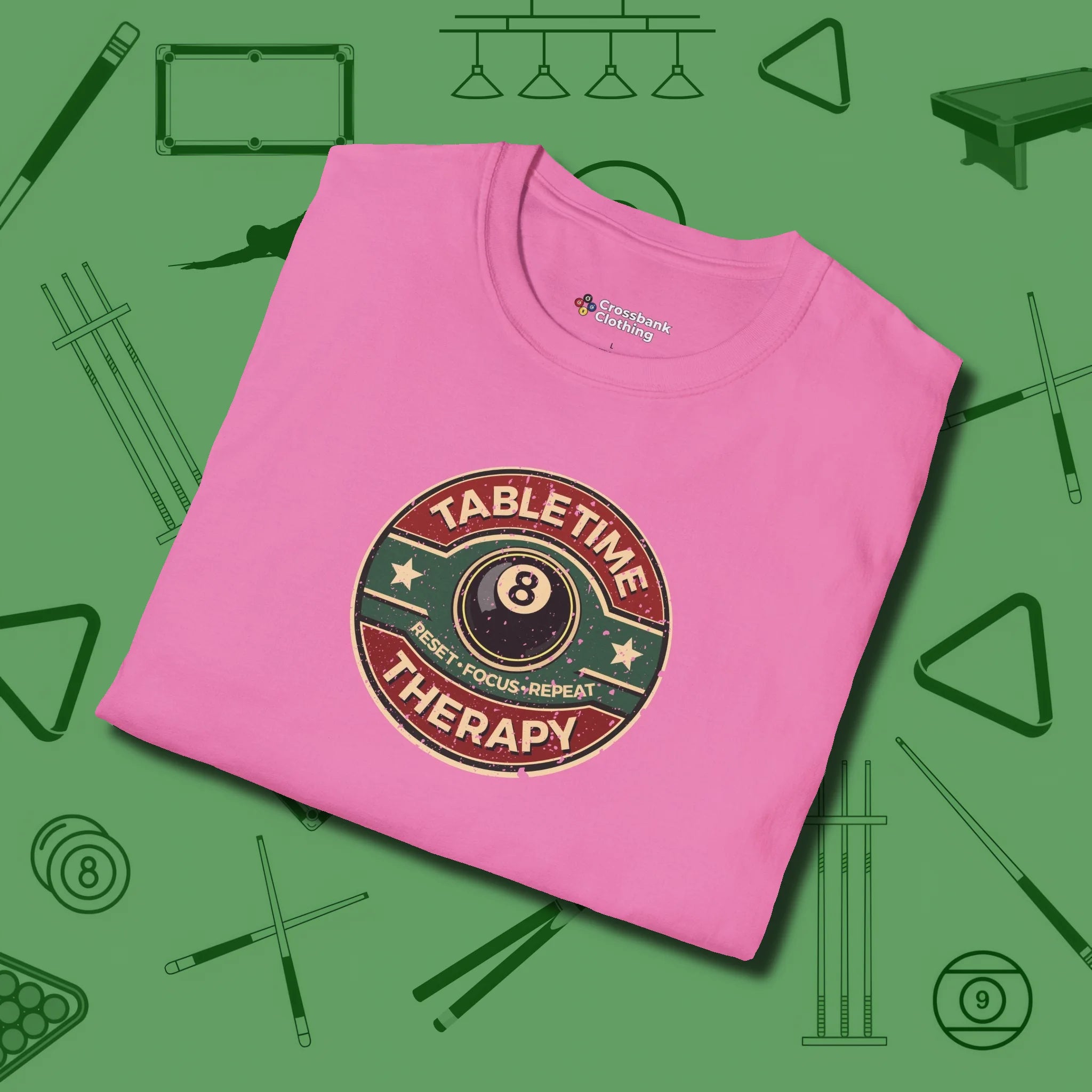 Table Time Therapy T-Shirt, folded view, in Azalea dress for the shot you want to take