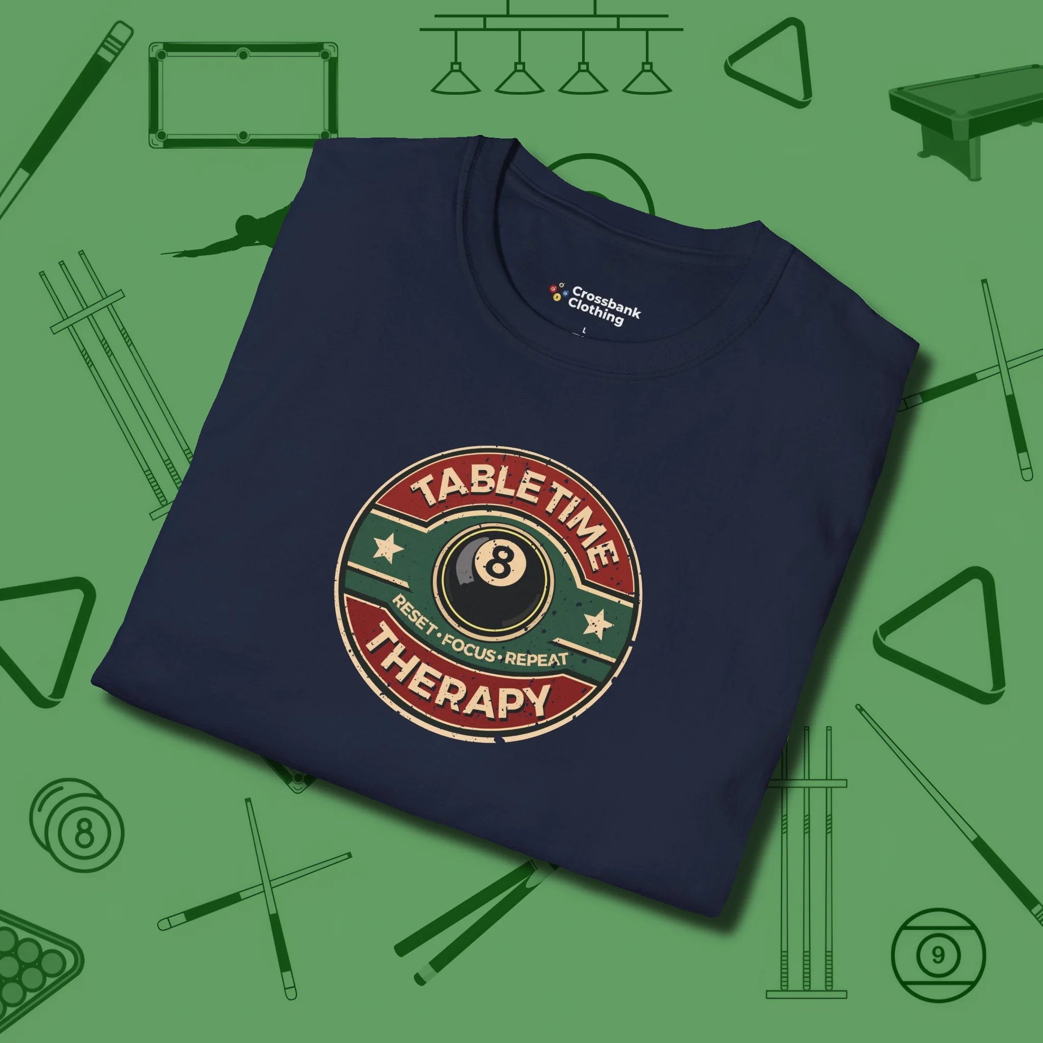 Table Time Therapy T-Shirt, folded view, in Navy for players who live the game