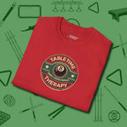 Table Time Therapy T-Shirt, folded view, in Red helps your stroke and your style