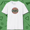 Table Time Therapy T-Shirt, front view, in White for shooters who dress like they play: sharp