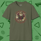 Talk is Cheap Billiards T-Shirt, front view, in Military Green break, run out, turn heads — repeat