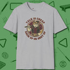 Talk is Cheap Billiards T-Shirt, front view, in Sport Grey what the real shooters wear