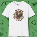 Talk is Cheap Billiards T-Shirt, front view, in White dress for the shot you want to take