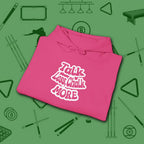 Talk Less Chalk More Hoodie, in Heliconia color, billiards hoodie, folded view