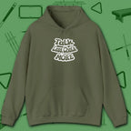 Talk Less Chalk More Hoodie, in Military Green color, billiards hoodie, front view
