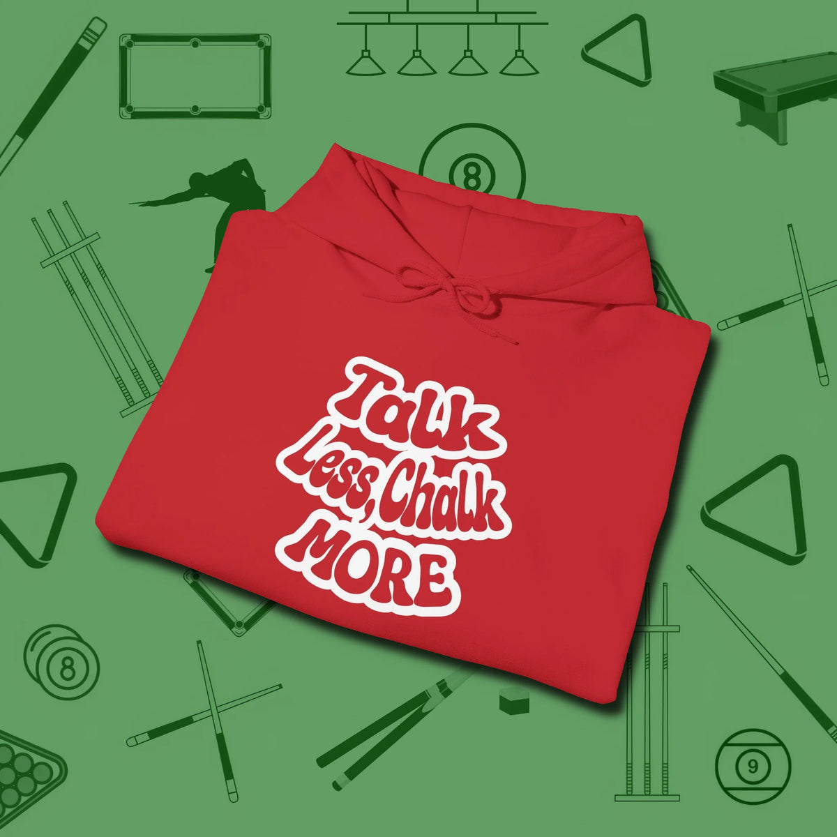 Talk Less Chalk More Hoodie, folded view, in Red look good while calling your pocket