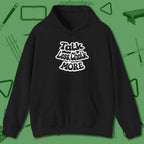 Talk Less Chalk More Hoodie, front view, in Black styled to dominate from rack to run-out