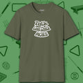 Talk Less Chalk More T-Shirt, in Military Green color, billiards shirt, front view