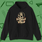 Talk To Me 8-Ball Skull Hoodie, front view, in Black for hustlers who keep it honest