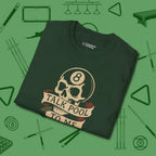 Talk To Me 8-Ball Skull T-Shirt, folded view, in Forest Green from chalk to clutch, look the part