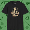 Talk To Me 8-Ball Skull T-Shirt, front view, in Black smart apparel for strategic players