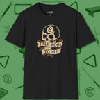 Talk To Me 8-Ball Skull T-Shirt, front view, in Black smart apparel for strategic players