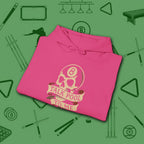 Talk Pool to Me Hoodie, in Heliconia color, billiards hoodie, folded view