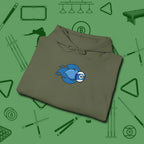 Ten Ball Flames Hoodie, folded view, in Military Green a clean fit for the dirtiest safeties