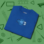 Ten Ball Flames T-Shirt, folded view, in Royal what champions wear between racks