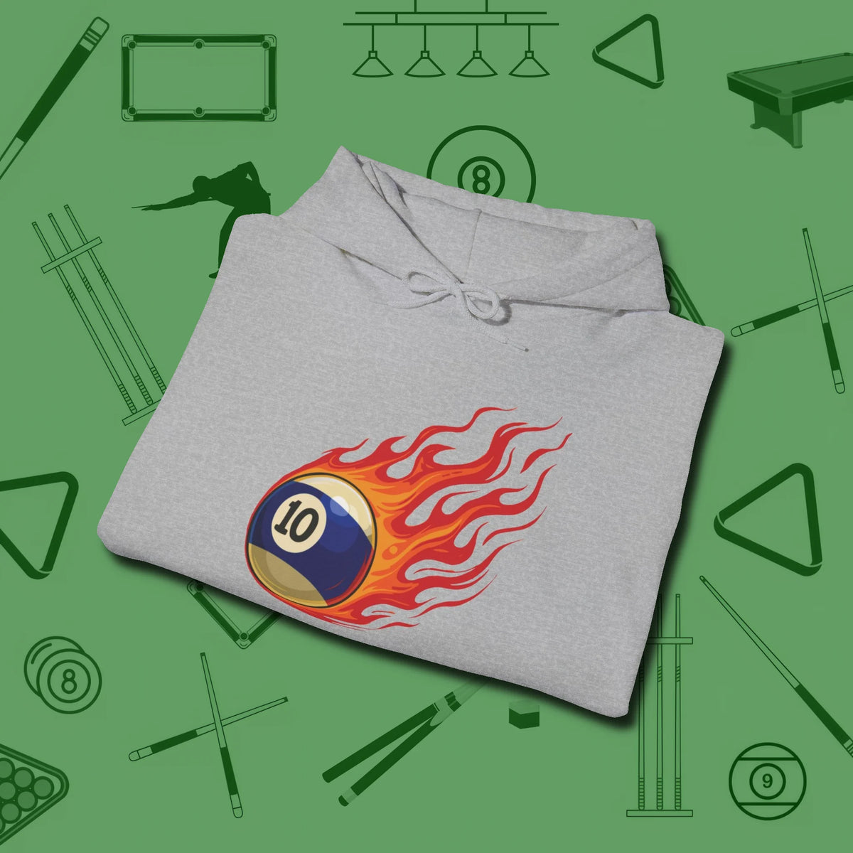 Ten Ball Inferno Hoodie, folded view, in Sport Grey it’s not a hobby — it’s a lifestyle