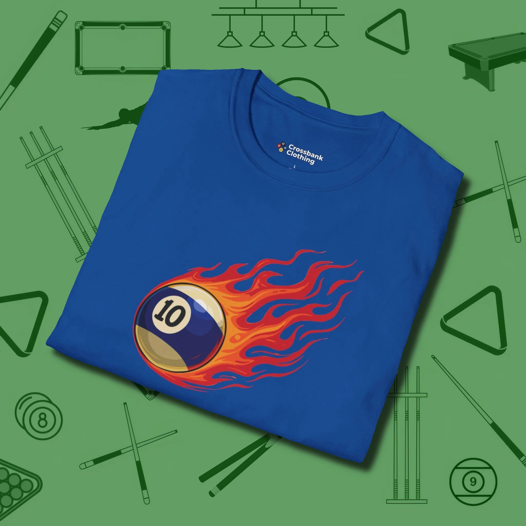 Ten Ball Inferno T-Shirt, folded view, in Royal built for bold breaks and quiet confidence