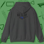 Ten Ball No Slop Billiards Hoodie, in Dark Heather color, pool hoodie, back view