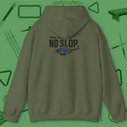 Ten Ball No Slop Billiards Hoodie, in Military Green color, pool hoodie, back view