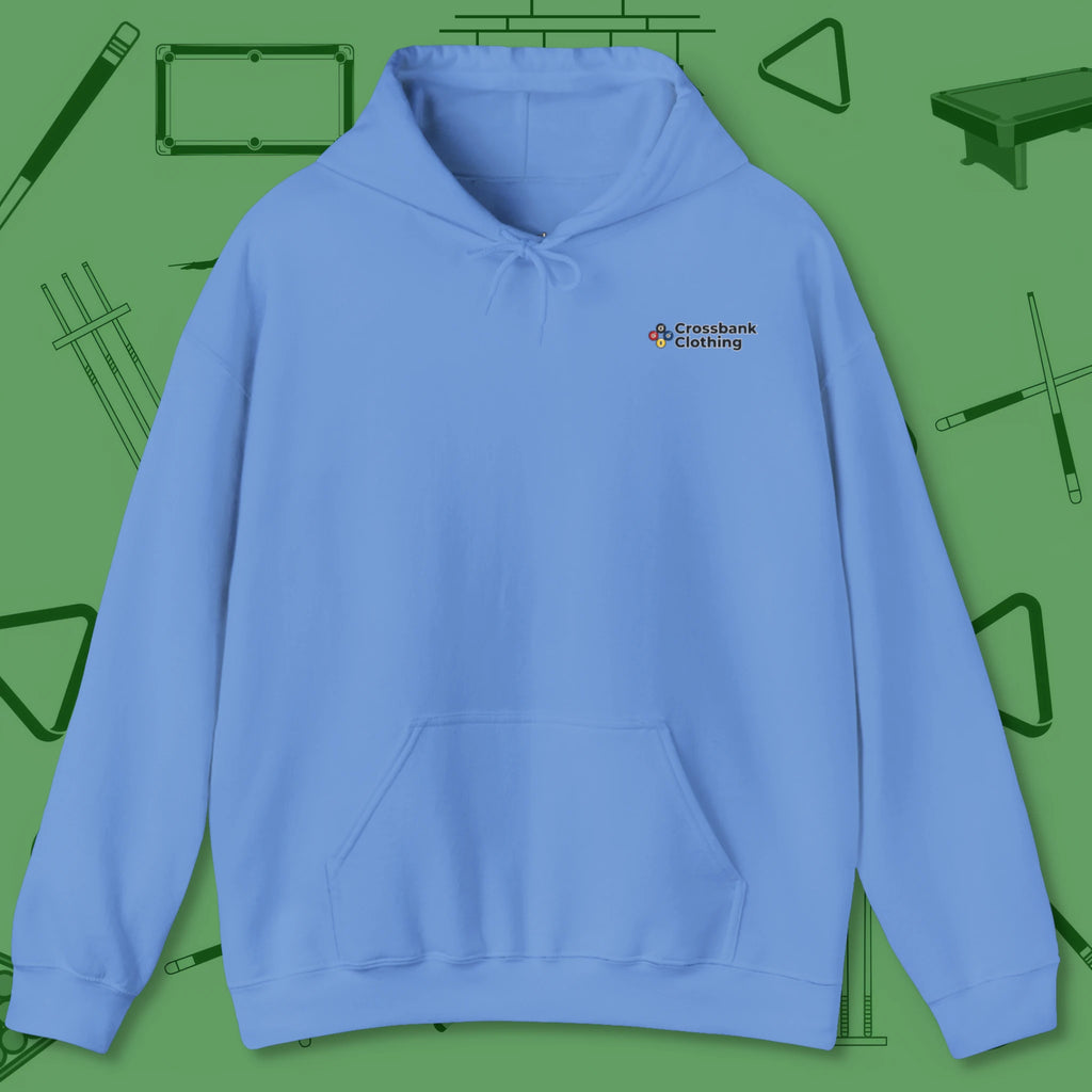 Ten Ball No Slop Billiards Hoodie, in Carolina Blue color, pool hoodie, front view
