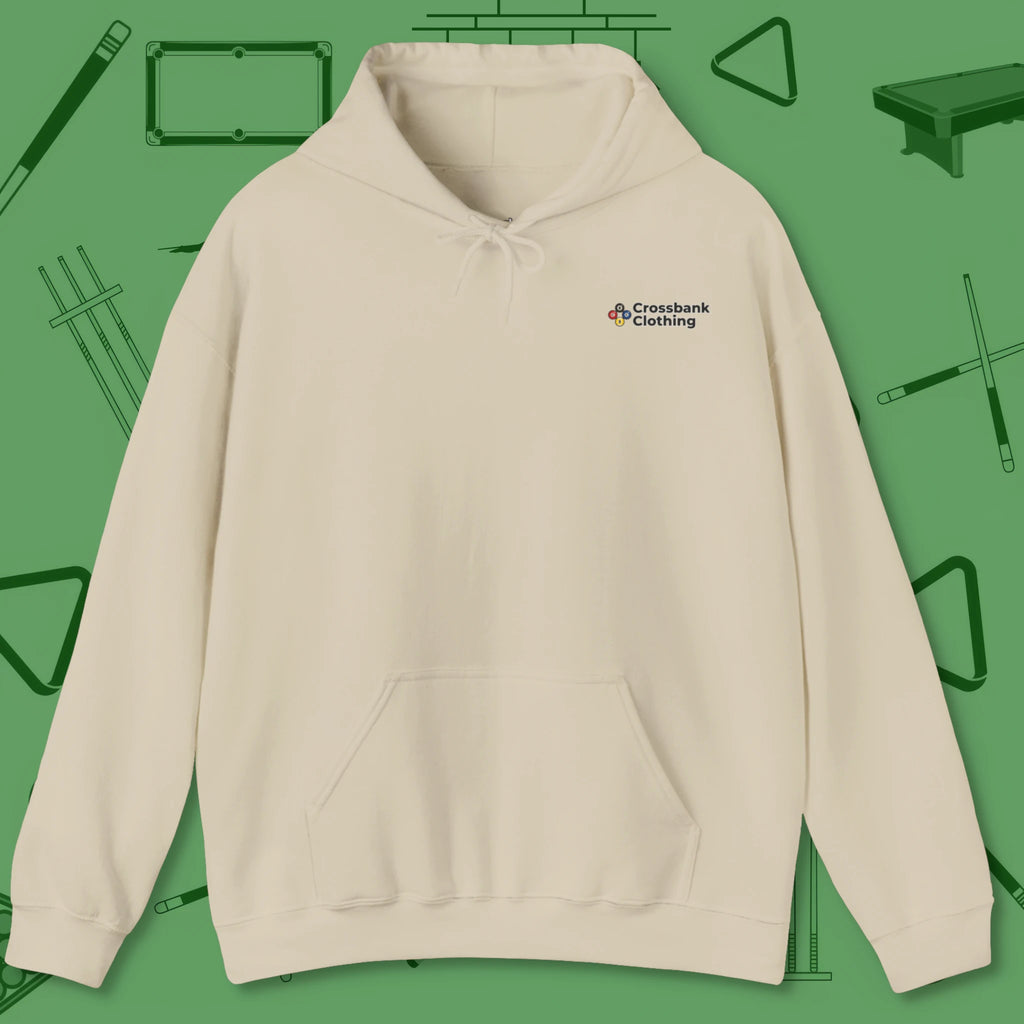 Ten Ball No Slop Billiards Hoodie, in Sand color, pool hoodie, front view
