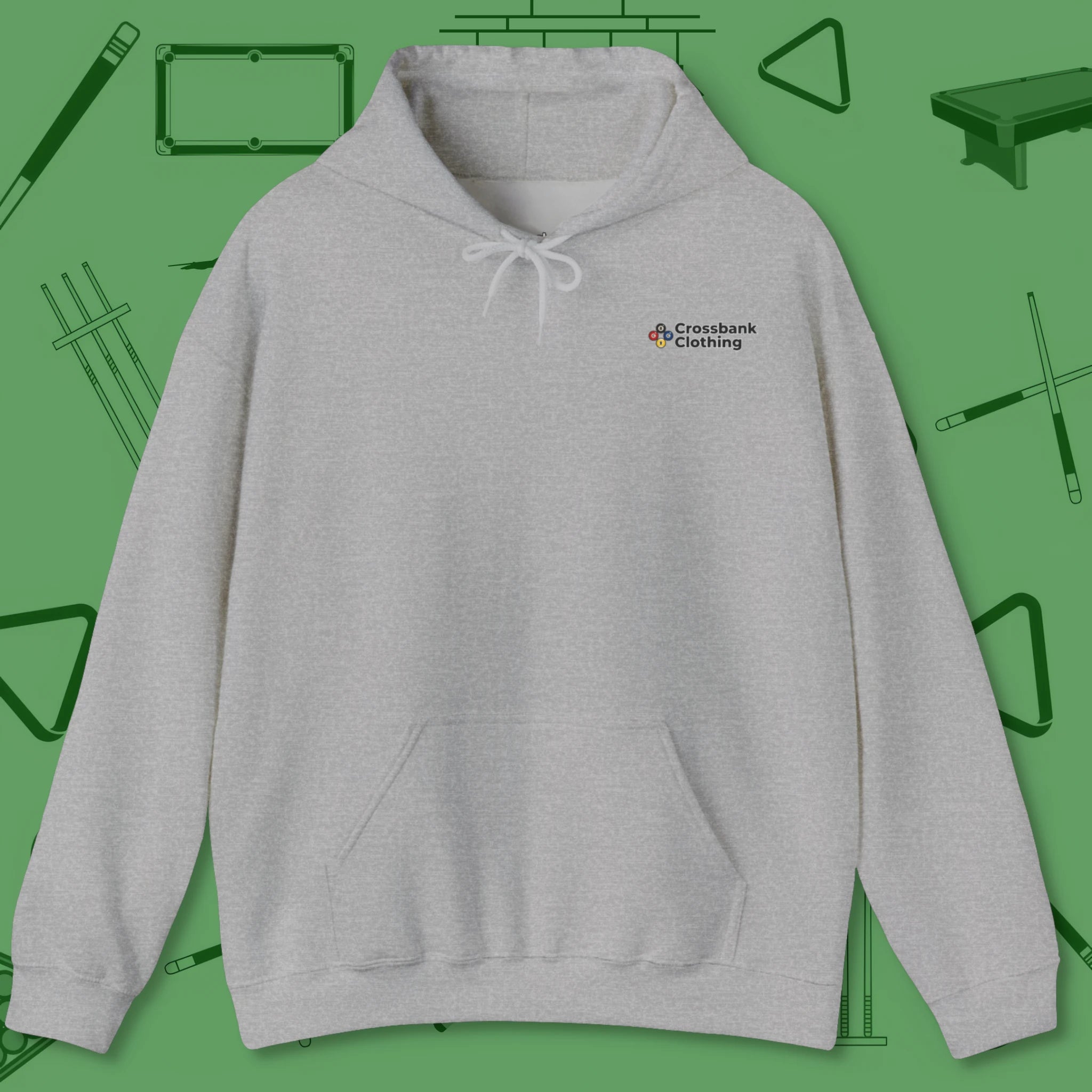 Ten Ball No Slop Billiards Hoodie, in Sport Grey color, pool hoodie, front view