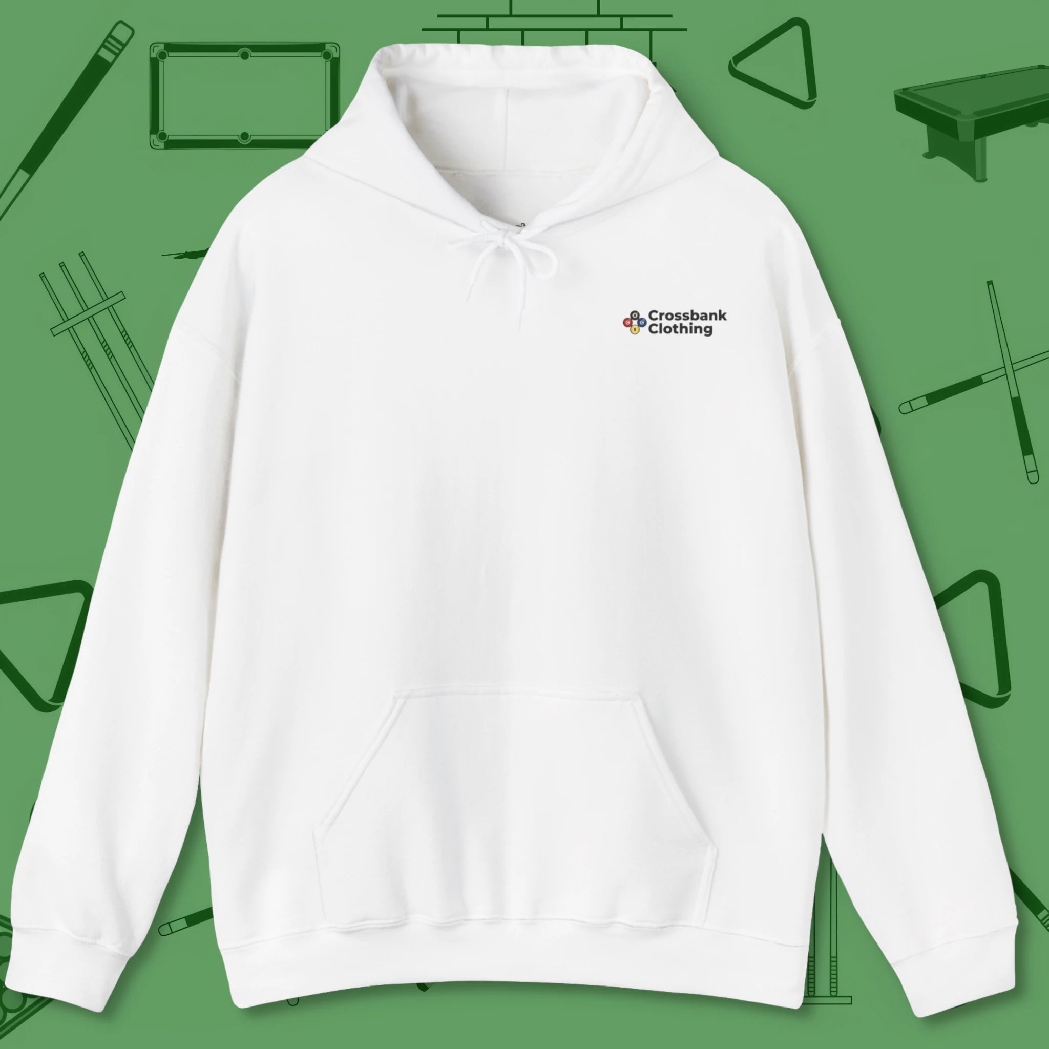 Ten Ball No Slop Billiards Hoodie, in White color, pool hoodie, front view