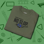 Ten Ball No Slop Billiards T-Shirt, folded view, in Military Green style that banks as hard as you do