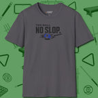Ten Ball No Slop Billiards T-Shirt, front view, in Charcoal because the table is your battlefield