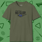 Ten Ball No Slop Billiards T-Shirt, front view, in Military Green for players who live the game