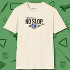 Ten Ball No Slop Billiards T-Shirt, front view, in Natural clean lines for dirty minds