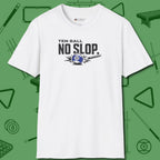 Ten Ball No Slop Billiards T-Shirt, front view, in White cool enough for a corner pocket finish