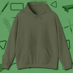 The Devil On My Back Hoodie, front view, in Military Green clean front back cue-sports design