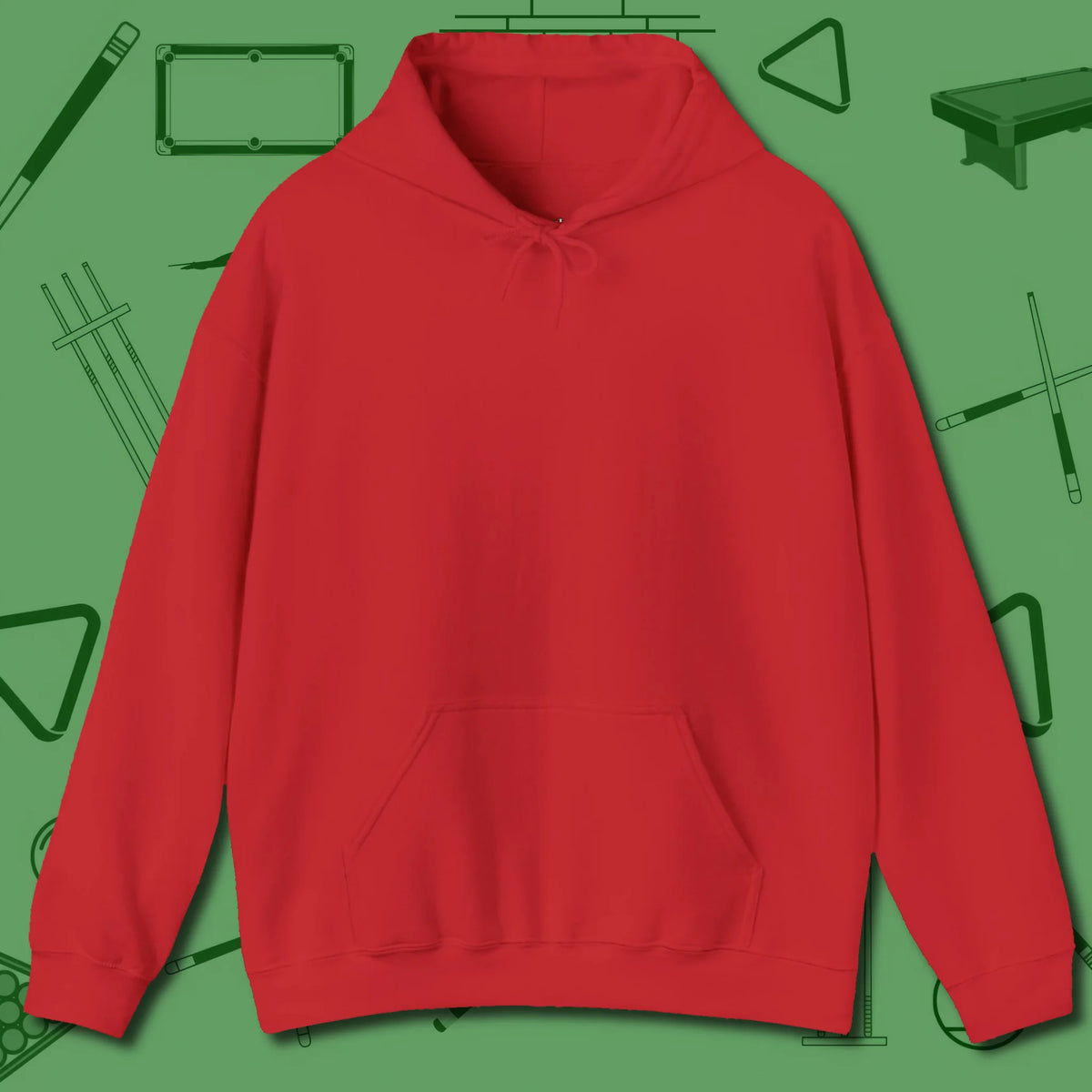 The Devil On My Back Hoodie, front view, in Red clean front back 8-ball artwork