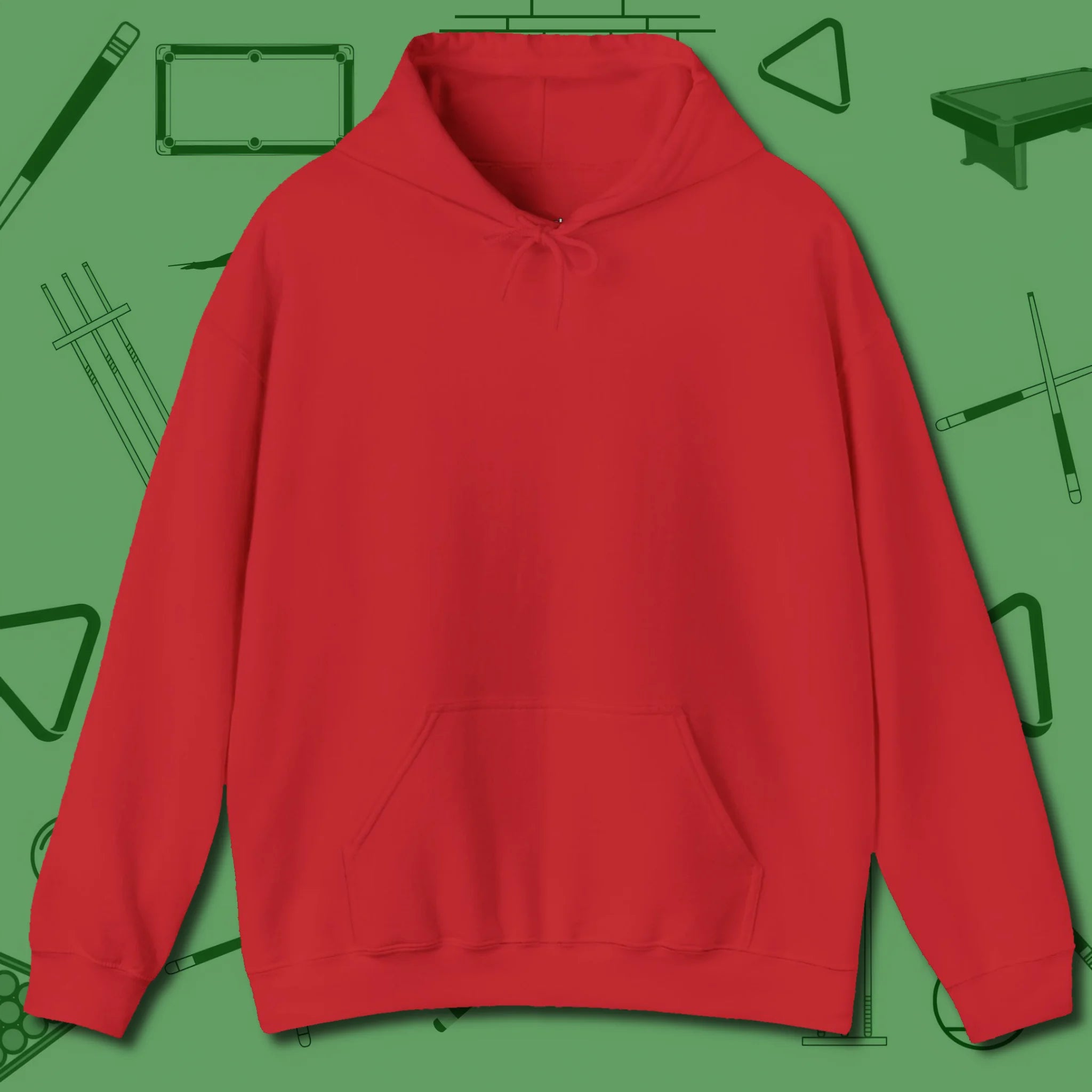 The Devil On My Back Hoodie, front view, in Red clean front back 8-ball artwork