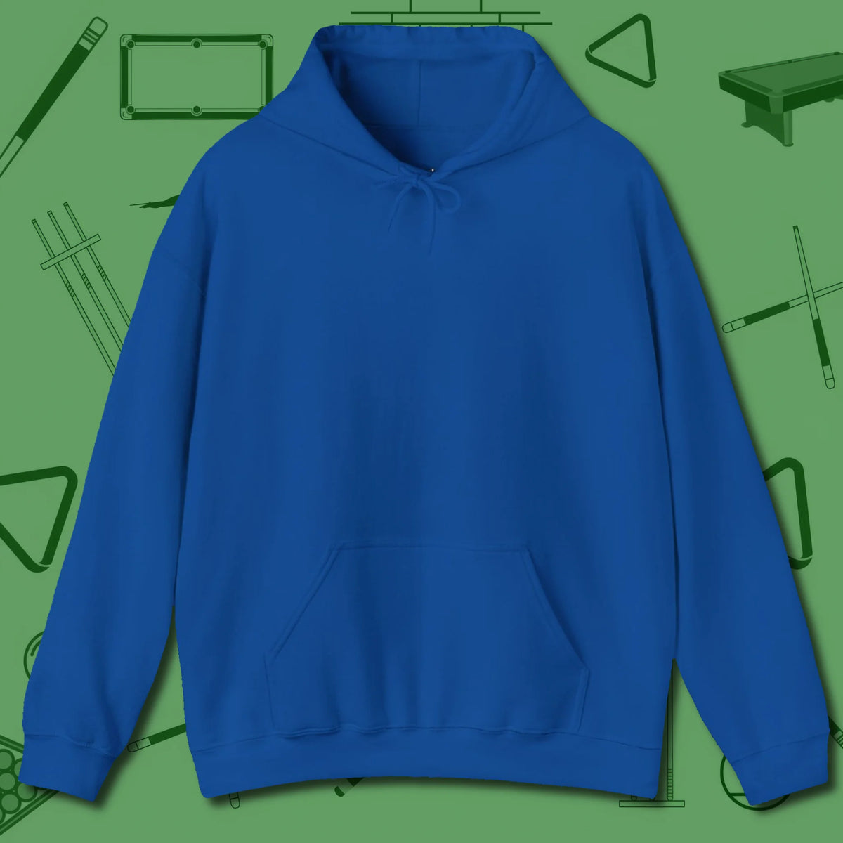 The Devil On My Back Hoodie, front view, in Royal clean front back rack-em graphic