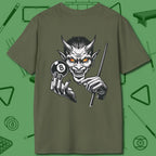 The Devil On My Back T-Shirt, back view, in Military Green tactical run-out mindset