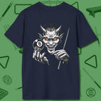 The Devil On My Back T-Shirt, back view, in Navy bank-shot confidence no fear