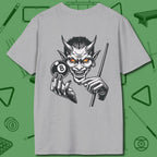 The Devil On My Back T-Shirt, back view, in Sport Grey pattern play smart safeties