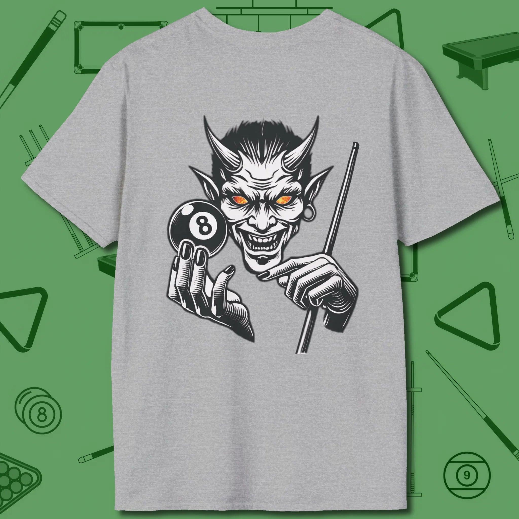 The Devil On My Back T-Shirt, back view, in Sport Grey pattern play smart safeties